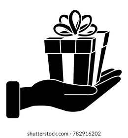 hand with gift box present icon