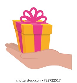 hand with gift box present icon
