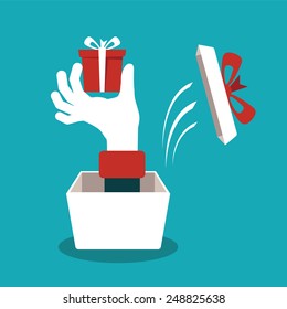 Hand with gift box vector concept in flat style