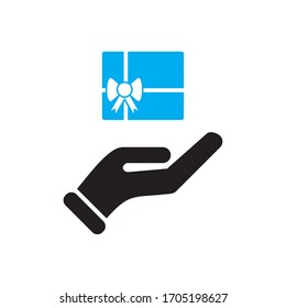 ICONO DE LA MANO Y EL REGALO , DÉ EL ICONO DE LA CAJA