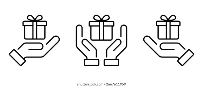 Mano con el Vector del icono del regalo. Dando y presente concepto. Icono de donación. Icono de entrega. Icono de regalo símbolo Ilustración vectorial