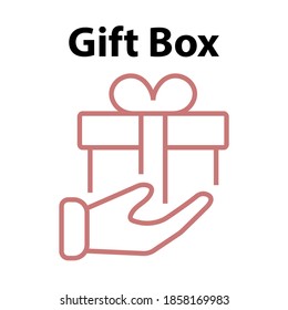 Hand und Geschenk Symbol, Vektorsymbol. Bearbeiteter Strichcode geben Geschenkidee einzeln