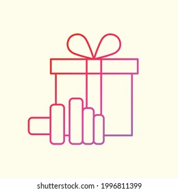 Hand and Gift Logo Concept. Line Logotype. Gradient. Red and Purple. Outline Icon. Logo, Icon, Symbol and Sign