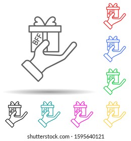 hand and gift multi color style icon. Simple thin line, outline vector of friendship icons for ui and ux, website or mobile application