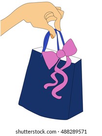 Hand with gift shopping bag