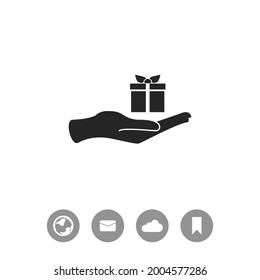 Hand and gift vector black simple icon