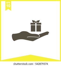 Hand And Gift Vector Icon.