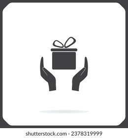Hand and gift vector icon. Gift box.