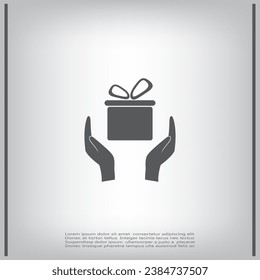 Hand and gift vector icon. Gift box.