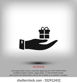 Hand and gifts icon