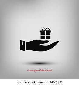 Hand and gifts icon