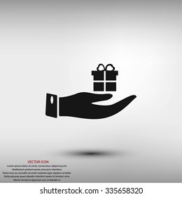 Hand and gifts icon