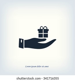 Hand and gifts icon