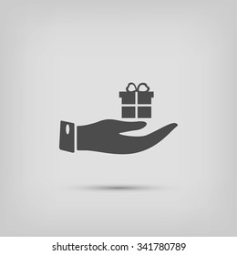 Hand and gifts icon