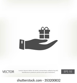 Hand and gifts icon