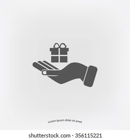 Hand and gifts icon