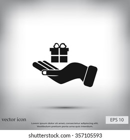Hand and gifts icon