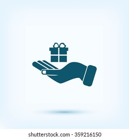 Hand and gifts icon