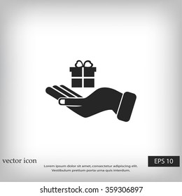 Hand and gifts icon