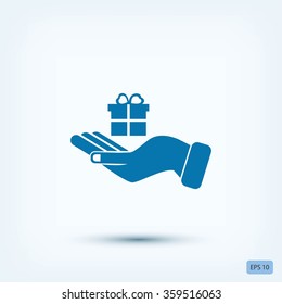 Hand and gifts icon