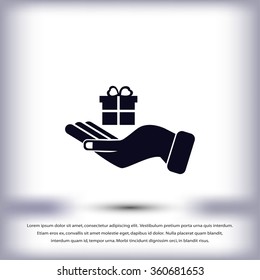Hand and gifts icon