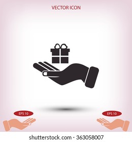 Hand and gifts icon