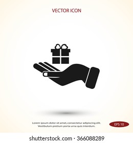 Hand and gifts icon