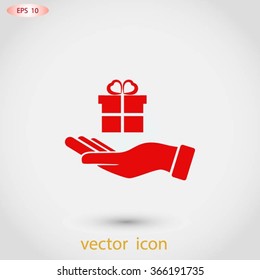 Hand and gifts icon