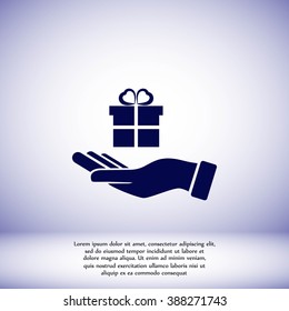 Hand and gifts icon