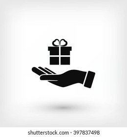 Hand and gifts icon