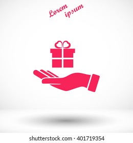 Hand and gifts icon