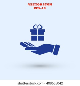 Hand and gifts icon