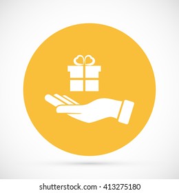 Hand and gifts icon