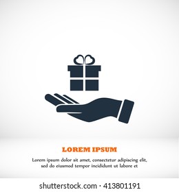 Hand and gifts icon