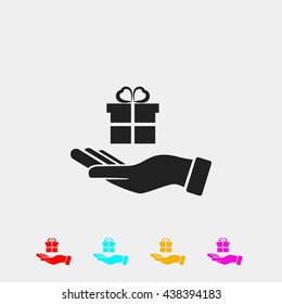 Hand and gifts icon