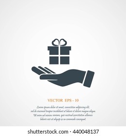 Hand and gifts icon