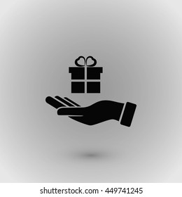 Hand and gifts icon