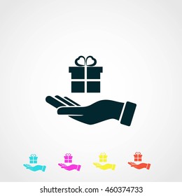 Hand and gifts icon