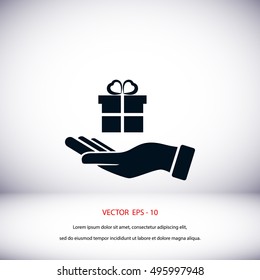 Hand and gifts icon, flat design best vector icon