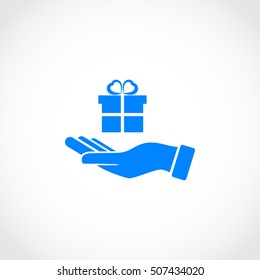 Hand and gifts icon, flat design best vector icon