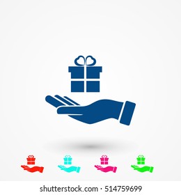 Hand and gifts icon, flat design best vector icon