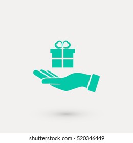 Hand and gifts icon, flat design best vector icon