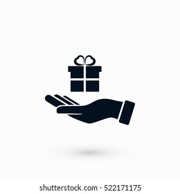 Hand and gifts icon, flat design best vector icon