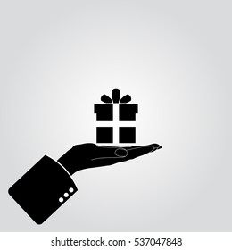 Hand and gifts icon, flat design best vector icon