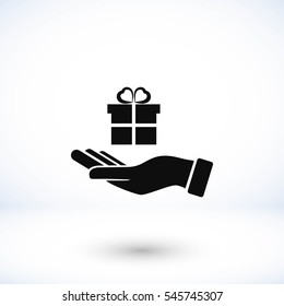 Hand and gifts icon, flat design best vector icon