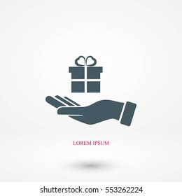 Hand and gifts icon, flat design best vector icon