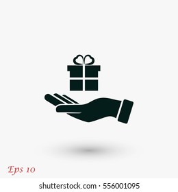 Hand and gifts icon, flat design best vector icon