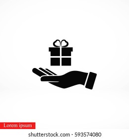 Hand and gifts icon, flat design best vector icon