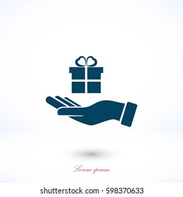 Hand and gifts icon, flat design best vector icon