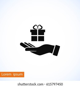 Hand and gifts icon, flat design best vector icon